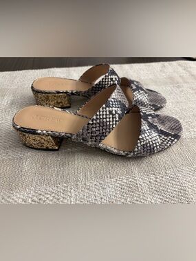 Jcrew Snake sandal with gold heel